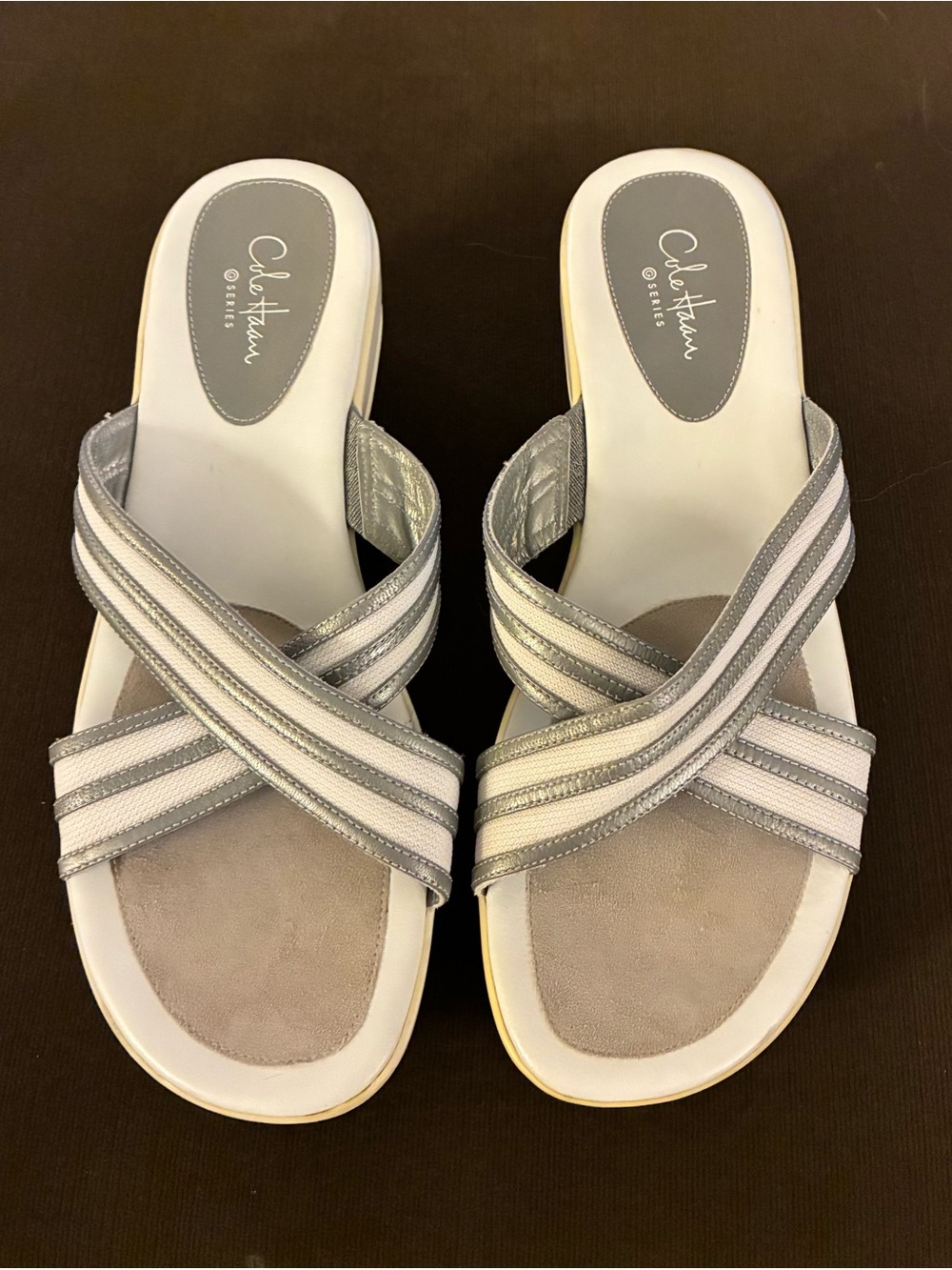 VTG Cole Haan G Series Wedge Sandals Platform Strappy White/Silver Comfort 9B